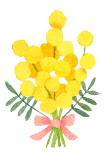 シンプルなミモザの花束の水彩イラスト