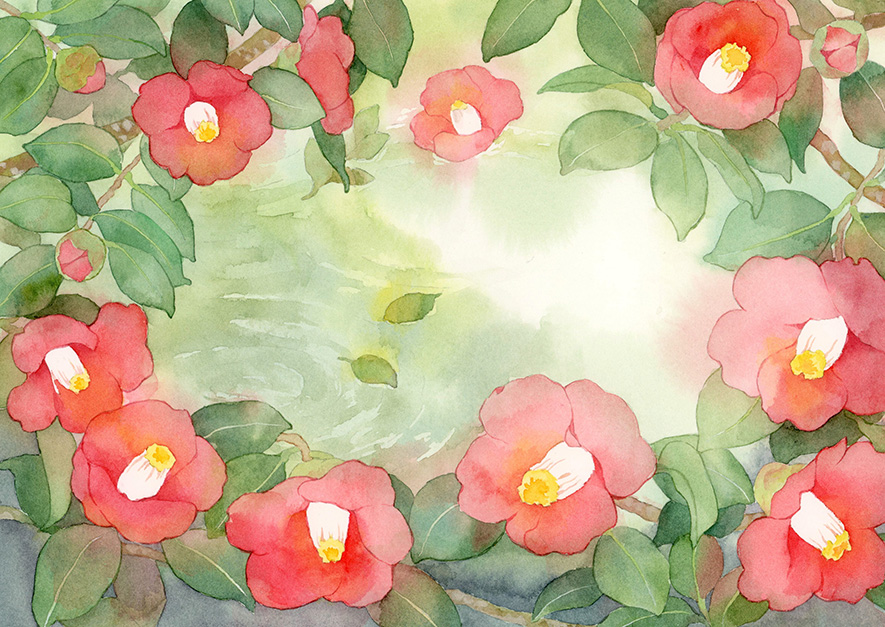 華納経用の椿の水彩画